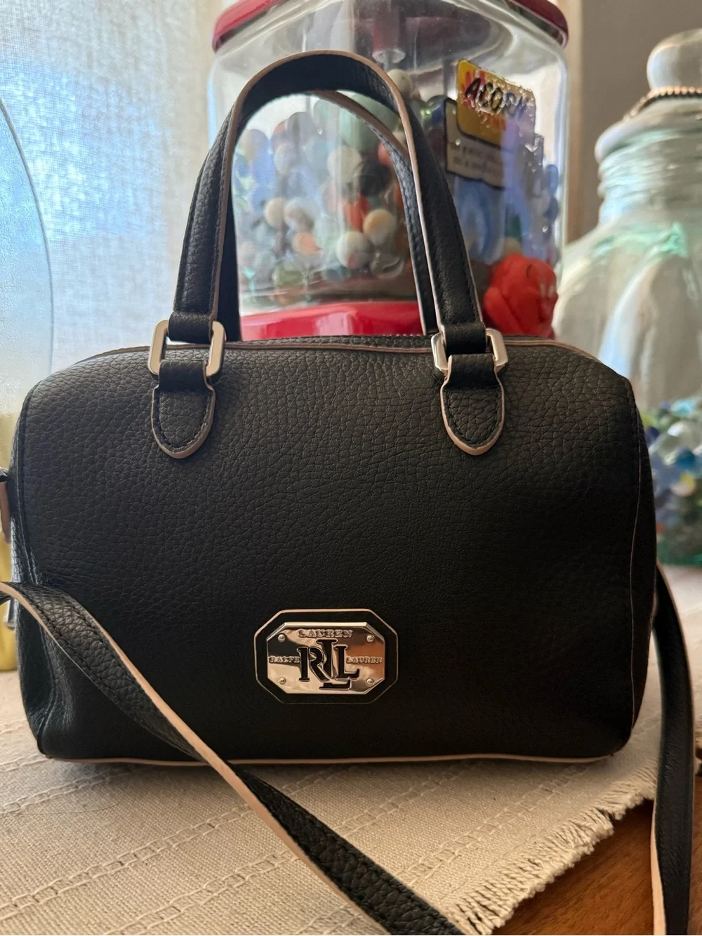 Lauren Ralph Lauren Black Pebbled Leather Mini Satchel Crossbody